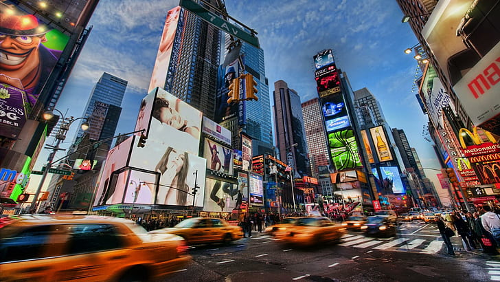 Times Square, new york, amerika, rentang dinamis tinggi, times square, taksi, luar biasa, liburan, alam, dan tanah, Wallpaper HD