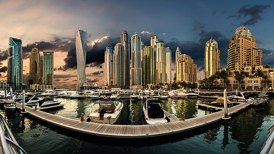 아랍 에미리트 두바이 마리나 일몰 도시 풍경 도시 지역 데스크톱 Hd 월페이퍼 휴대 전화 및 컴퓨터 3840 × 2160, HD 배경 화면 HD wallpaper
