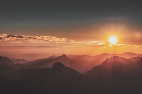 matahari terbit, pegunungan, lanskap, alam, hd, 4k, 5k, malam, Wallpaper HD HD wallpaper