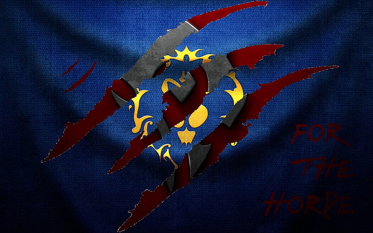 World of Warcraft, Alliance, horde, flag, banner, claw marks, graffiti, vandalism, HD wallpaper