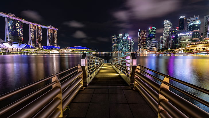 Marina Bay At Night Singapore 4K 8K, Noite, Singapura, Marina, Baía, HD papel de parede
