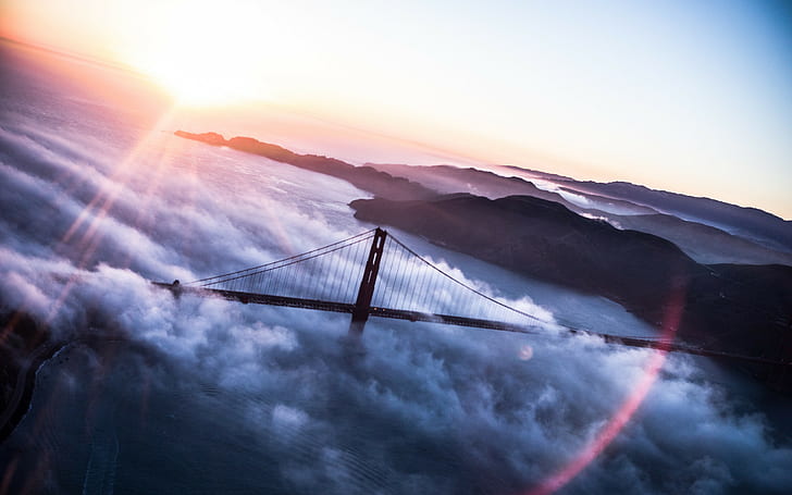 Gilden Gate bridge, USA, bridge, clouds, America, Golden Gate, HD wallpaper