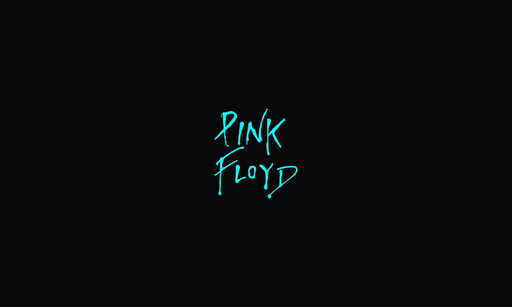 Pink Floyd, минимализъм, черен, циан, лого, музика, черен фон, HD тапет