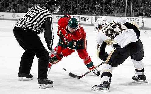 maillot jersey de hockey sur glace rouge et vert pour homme, hockey, dispute, juge, rondelle, Fond d'écran HD HD wallpaper