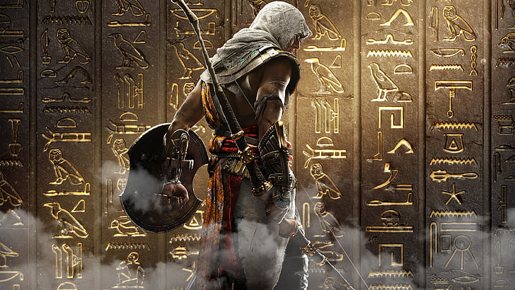 Assassin 's Creed Unity 게임, Bayek, Assassin 's Creed : Origins, Hieroglyphs, 4K, HD 배경 화면