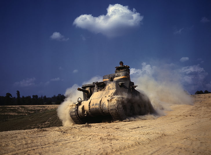 brown battle tank, Tank, Grant, in the dust, M3Lee, HD wallpaper