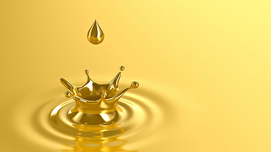 water drop, gold, drop, yellow background, HD wallpaper HD wallpaper