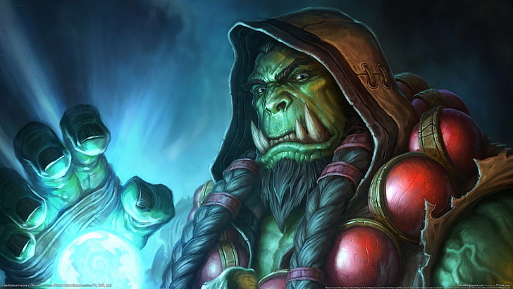 Monster mit braunem Umhang als digitales Hintergrundbild, Warcraft, Hearthstone: Heroes of Warcraft, Thrall, Blizzard Entertainment, Videospiele, Videospielfiguren, HD-Hintergrundbild