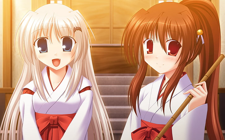 rote behaarte weibliche Illustration, Anime, Mädchen, Kimono, Arme, Bambus, Freude, HD-Hintergrundbild