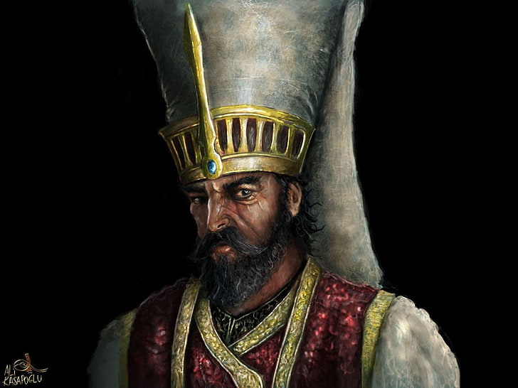 Mann in schwarz-goldener Kleidung und goldener Kopfbedeckung, Osmanisches Reich, Yeniçeri, Soldat, Türkei, Osmanisch, HD-Hintergrundbild