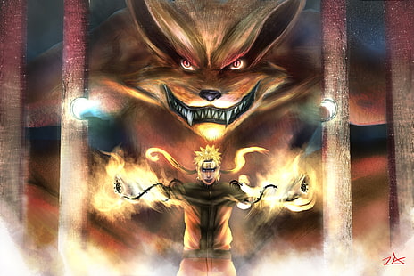 Criatura Chakra Kyuubi: Raposa Nove Caudas Anime Naruto HD Art, Demônio, criatura, presas, orelhas, chakra, Fow, HD papel de parede HD wallpaper