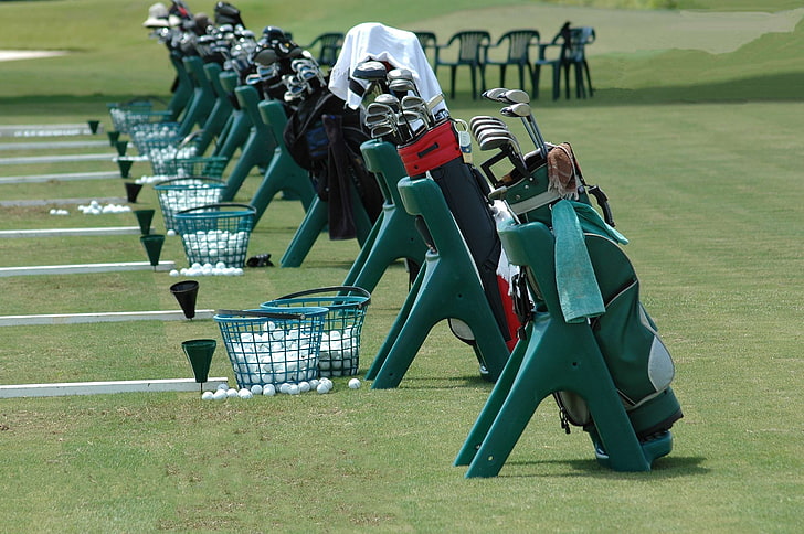 bag, caddy, club, compete, competition, course, driver, driving range, equipment, game, golf, golf bags, golf balls, golf clubs, golf course, golf school, golfing, grass, green, hobby, iron, leisure, lessons, lifestyle, HD wallpaper
