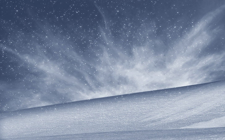black and white bed mattress, CGI, snow, stars, HD wallpaper