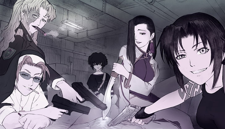 illustration de caractère anime, anime, Black Lagoon, Revy, Shenhua, Sawyer le nettoyeur, Balalaïka, Fond d'écran HD