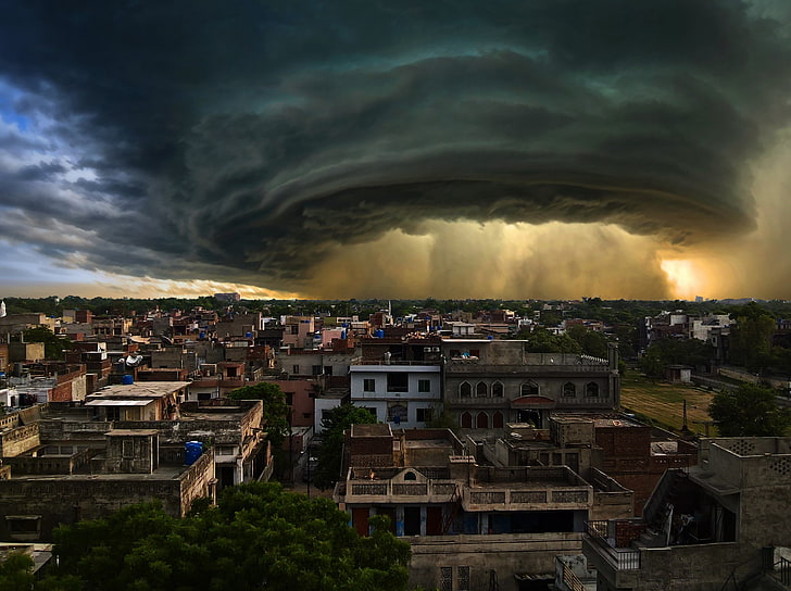 циклон, облаци, метеорологична станция, град, фотография, Лахор, Пакистан, HD тапет