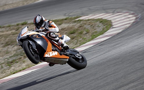 KTM RC8 Sportbike Wheelie HD, orange svart och vit KTM RC, cyklar, sportbike, KTM, Wheelie, RC8, HD tapet HD wallpaper