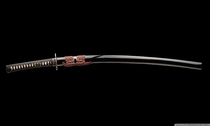 katana, black background, sword, HD wallpaper