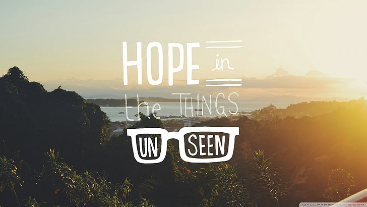mountain with quote digital wallpaper, typography, quote, hope, sunlight, landscape, glasses, HD wallpaper