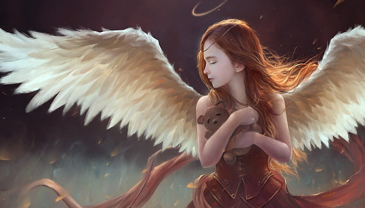 Engel, der Bärnplüschspielzeugillustration, Engel, Fantasiekunst, Grafik trägt, HD-Hintergrundbild