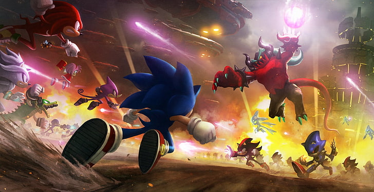 Sonic, Sonic Forces, Amy Rose, Chaos (Sonic The Hedgehog), Charmy Bee, Espio the Chameleon, Knuckles the Echidna, Metal Sonic, Shadow the Hedgehog, Silver the Hedgehog, Sonic the Hedgehog, Vector the Crocodile, Zavok (Sonic The Hedgehog), HD wallpaper