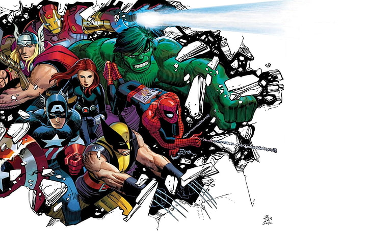 Wallpaper karakter Marvel, The Avengers, Avengers, Black Widow, Captain America, Hulk, Iron Man, Spider-Man, Thor, Wolverine, Wallpaper HD