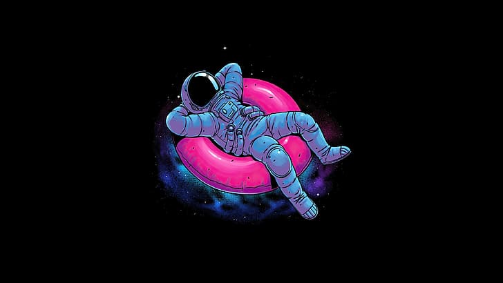astronot, santai, latar belakang hitam, pelampung, luar angkasa, Wallpaper HD