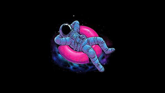 astronauta, relajante, fondo negro, flotador, espacio, Fondo de pantalla HD HD wallpaper