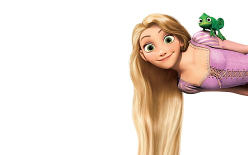 Rapunzel enredado de Disney, camaleón, fondo blanco, enredado, Rapunzel historia complicada, Fondo de pantalla HD HD wallpaper