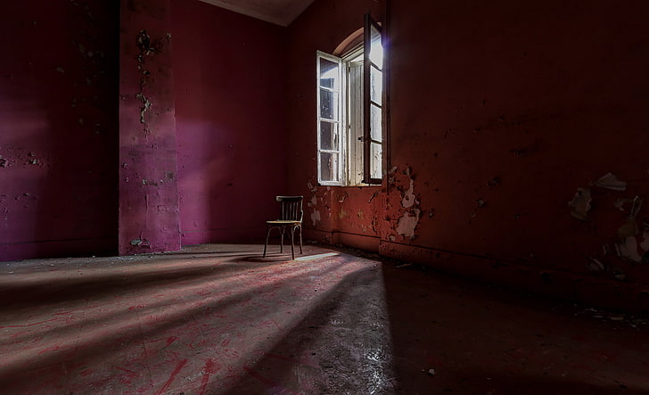room, red, old, chair, window, HD wallpaper