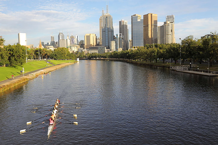 ville, Melbourne, rivière, rameur, Fond d'écran HD