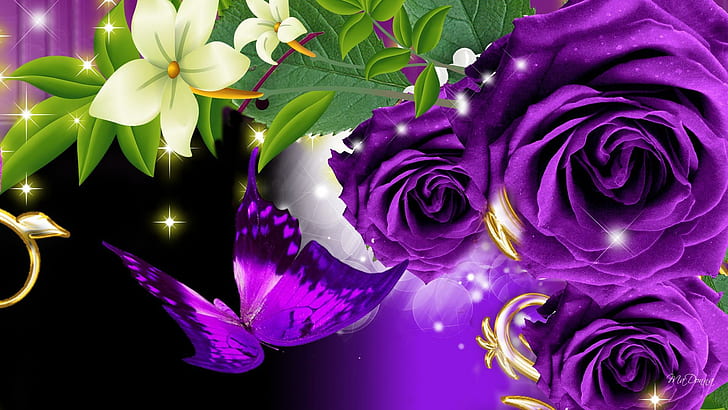 Purple Shines, purple roses poster, glitter, astounding, twinkle, glint, marvelous, lustre, papillon, wondrous, fabulous, sensational, HD wallpaper