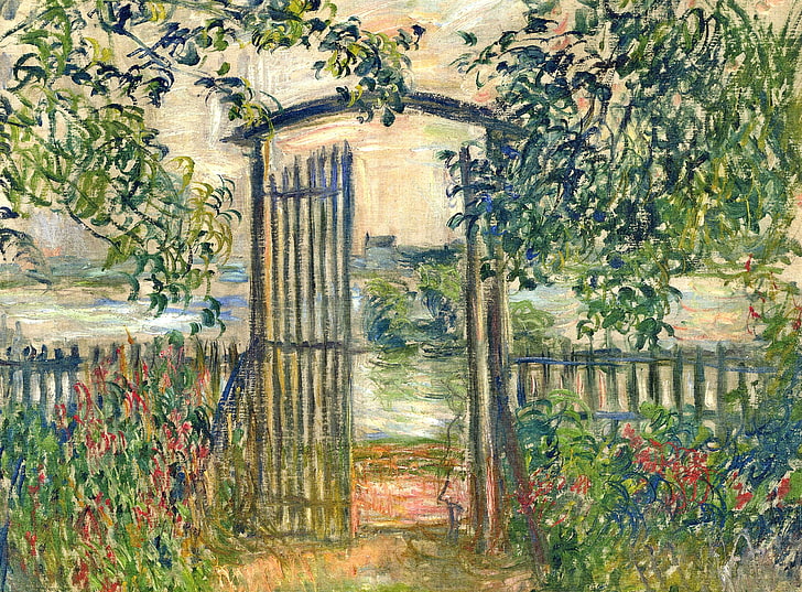 krajobraz, obraz, Claude Monet, Garden Gate w Vetee, Tapety HD