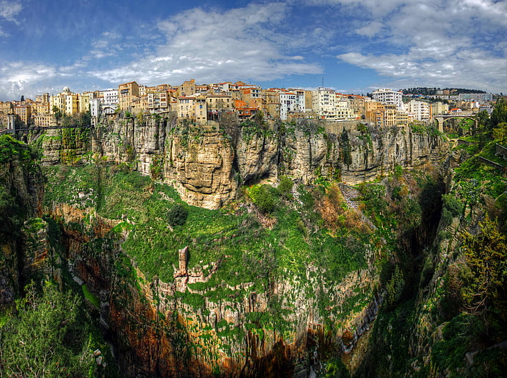 Constantine, Algeria, green cliff, Travel, Africa, City, Town, Wide, Sony, Northern, North, Super, Auto, Houses, Historic, Cliffs, Cliff, Angle, Stitch, Lens, panorama, hanging, lenses, Alpha, 1020mm, algeria, constantine, HD wallpaper