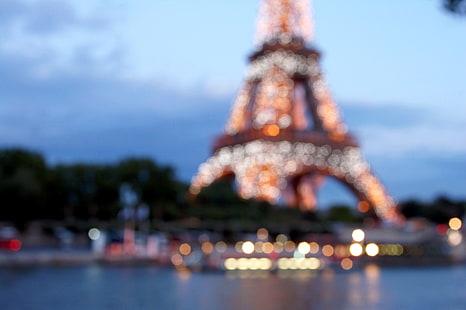 Torre Eiffel, Paris, França, a cidade, luzes, França, Paris, desfoque, bokeh, Torre Eiffel, La tour Eiffel, HD papel de parede HD wallpaper