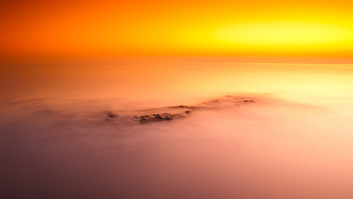 white sea of clouds, nature, long exposure, horizon, sunset, clouds, sea, Italy, sunlight, orange, HD wallpaper