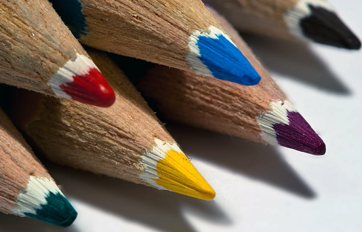 colored pencil, Pencils, colored pencil, color  red, red  blue, yellow, purple, colour, macro, cannon, detail, pencil, multi Colored, colors, education, blue, group of Objects, variation, white, close-up, red, HD wallpaper