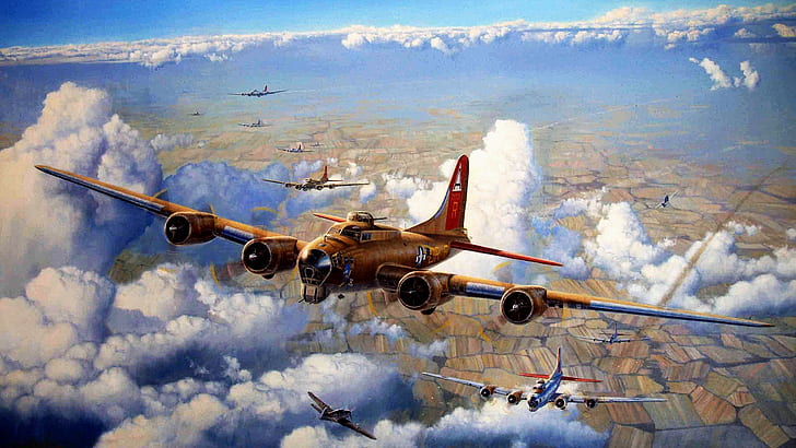109飛行機爆撃実行航空機軍事HDアート、アート、飛行機、ボーイング、109、b-17、b17、 HDデスクトップの壁紙