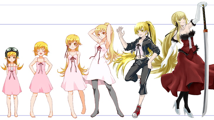 anime, anime girls, Oshino Shinobu, long hair, blonde, Monogatari Series, HD wallpaper