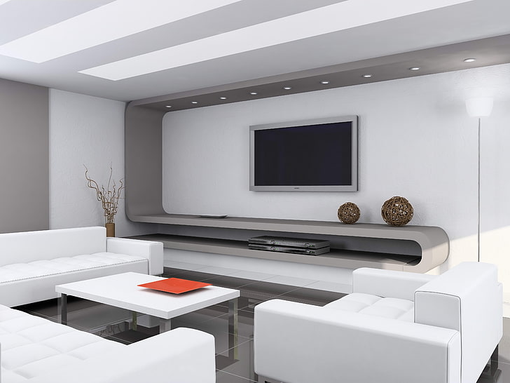 white sofa set, home theater, furniture, comfort, design, HD wallpaper