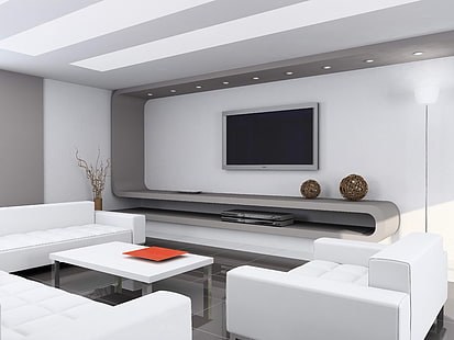 белый диван, домашний кинотеатр, мебель, комфорт, дизайн, HD обои HD wallpaper