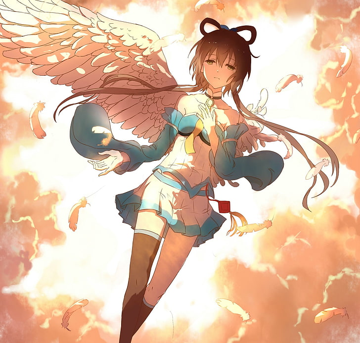 anime girls, Luo Tianyi, Vocaloid, wings, HD wallpaper