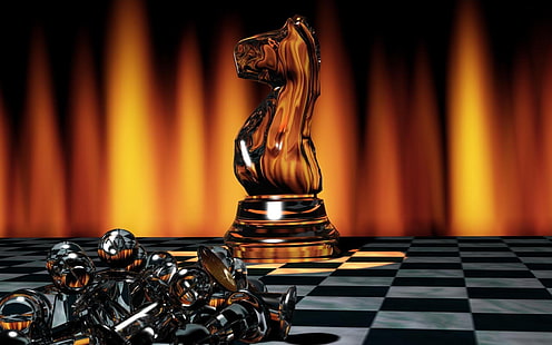коричневая деревянная лошадь шахматная фигура, шахматы, игра, доска, шахматные фигуры, свет, HD обои HD wallpaper