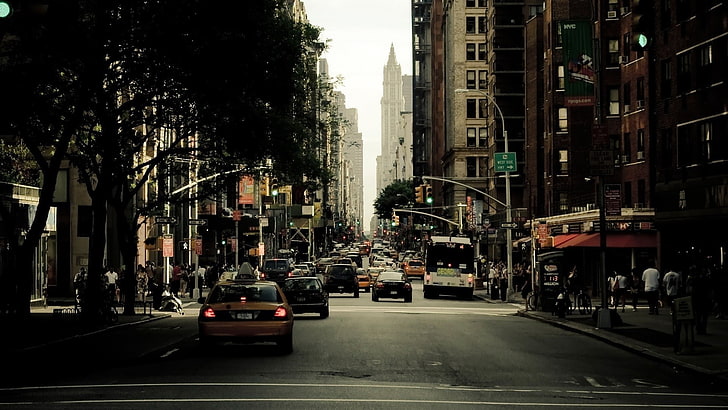 إشارات المرور ، المدينة ، مناظر المدينة ، حركة المرور ، الشارع ، الولايات المتحدة الأمريكية ، مدينة نيويورك، خلفية HD