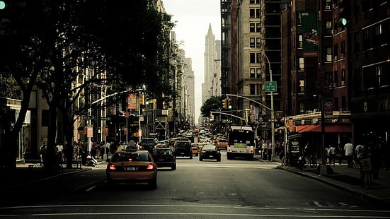 إشارات المرور ، المدينة ، مناظر المدينة ، حركة المرور ، الشارع ، الولايات المتحدة الأمريكية ، مدينة نيويورك، خلفية HD HD wallpaper