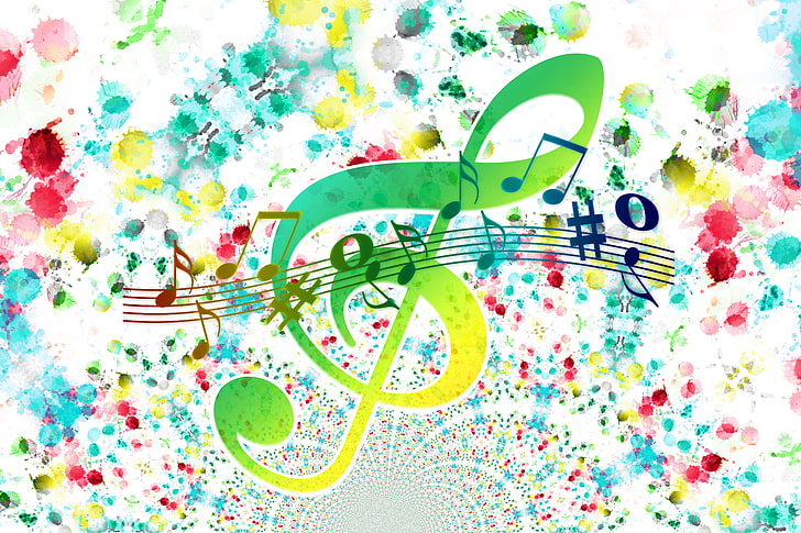 musical note clip art, treble clef, notes, colorful, art, HD wallpaper