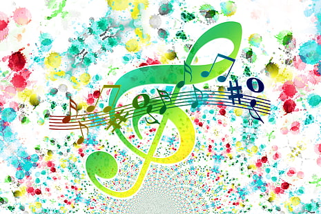 النوتة الموسيقية قصاصة فنية المفتاح الموسيقي الثلاثي الملاحظات الملونة الفن، خلفية HD HD wallpaper