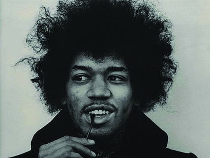 Foto de retrato en escala de grises de Jimi Hendrix, Jimi Hendrix, virtuoso guitarrista, cantante, compositor, Fondo de pantalla HD HD wallpaper