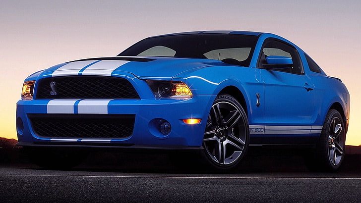 فورد موستانج شيلبي الزرقاء ، سيارة ، Ford Shelby GT500 ، Shelby GT500 ، Ford Mustang ، أزرق، خلفية HD