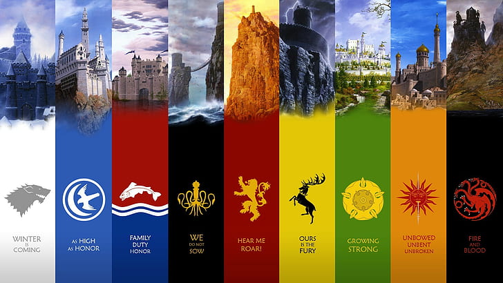 Game of Thrones, sceaux, citation, château, panneaux, TV, littérature, collage, A Song of Ice and Fire, Fond d'écran HD