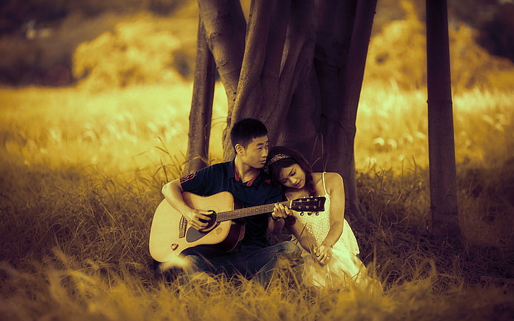 Romantic Couple Poetic, brown dreadnought acoustic guitar, Love, , couple, HD  wallpaper | Wallpaperbetter